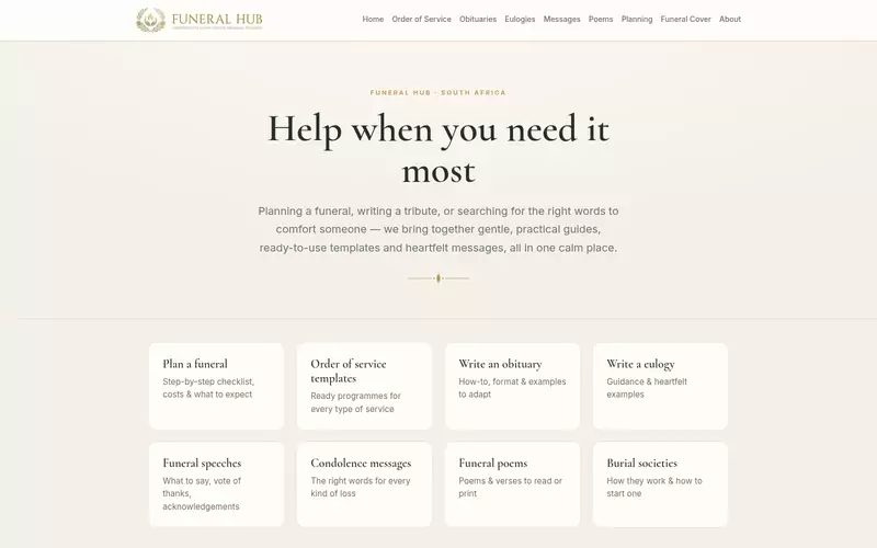 Funeral Hub website screenshot